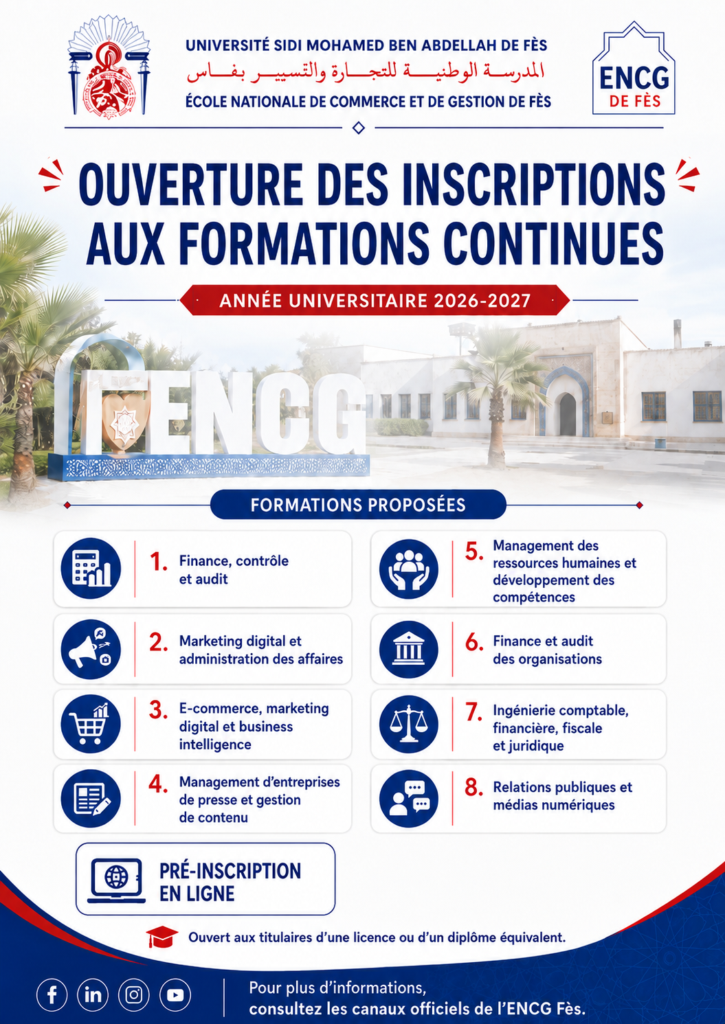 Ouverture des inscriptions aux Master d’université pour l’année universitaire 2026-2027