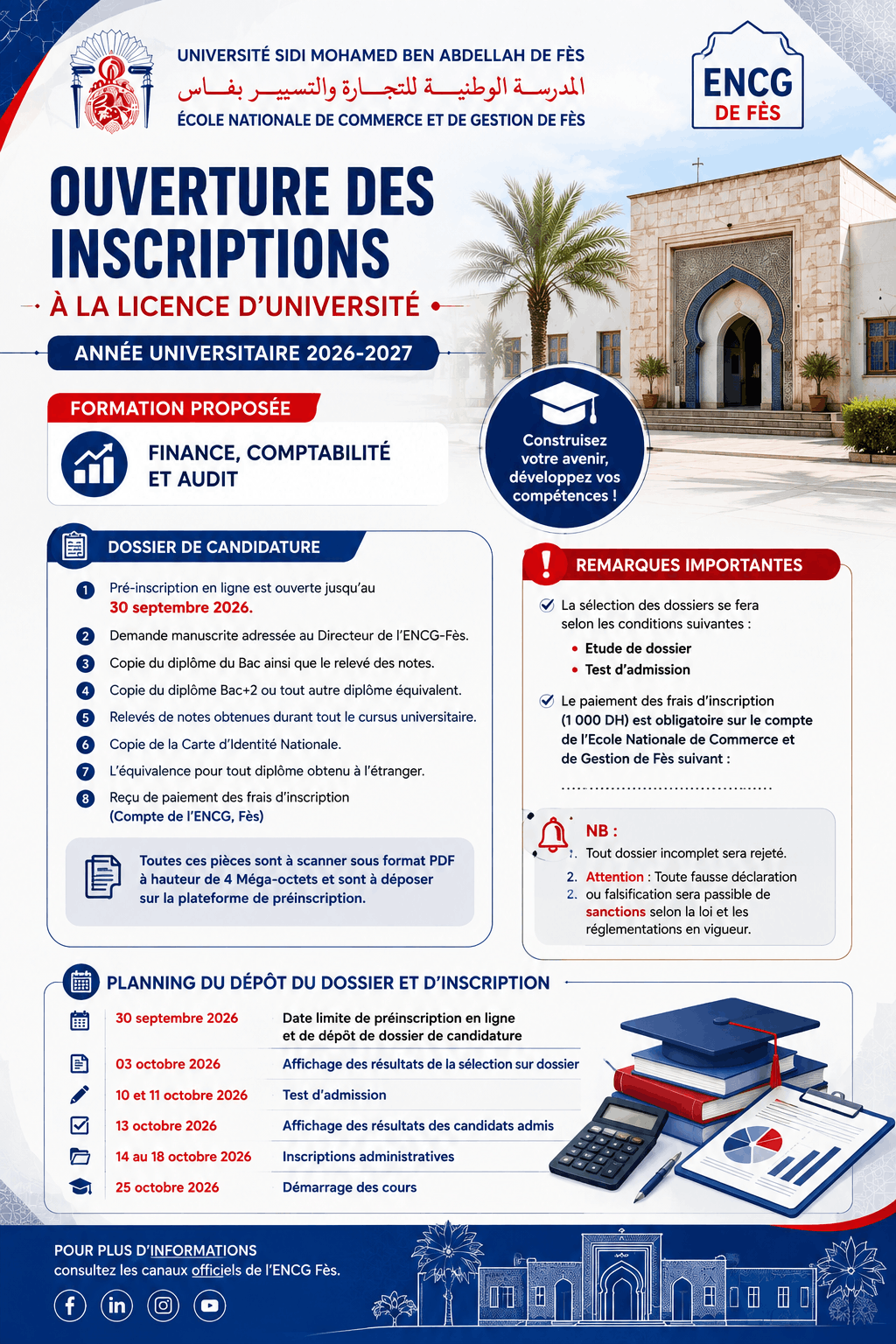 Ouverture des inscriptions à la Licence d’université pour l’année universitaire 2026-2027