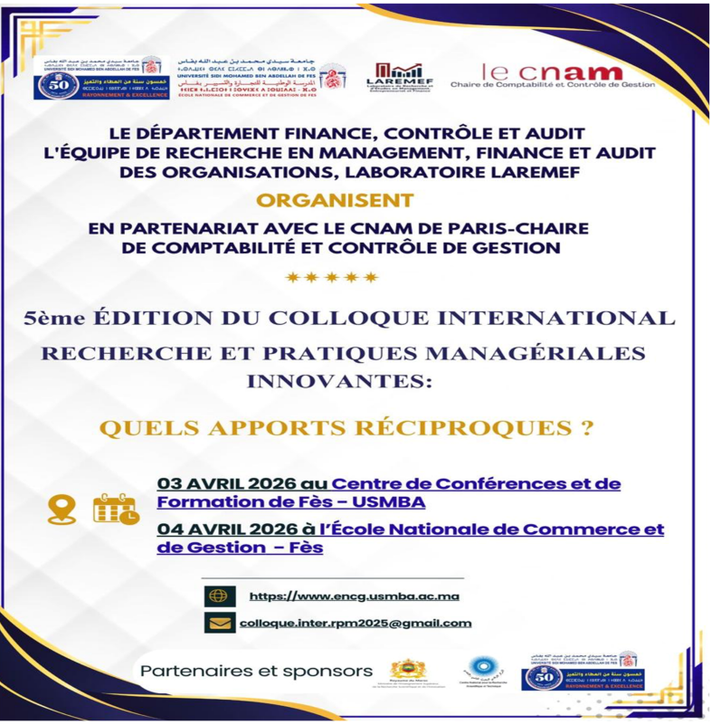 5 ÉME ÉDITION DU COLLOQUE INTERNATIONAL RECHERCHE ET PRATIQUES MANAGÉALES INNOVANTES