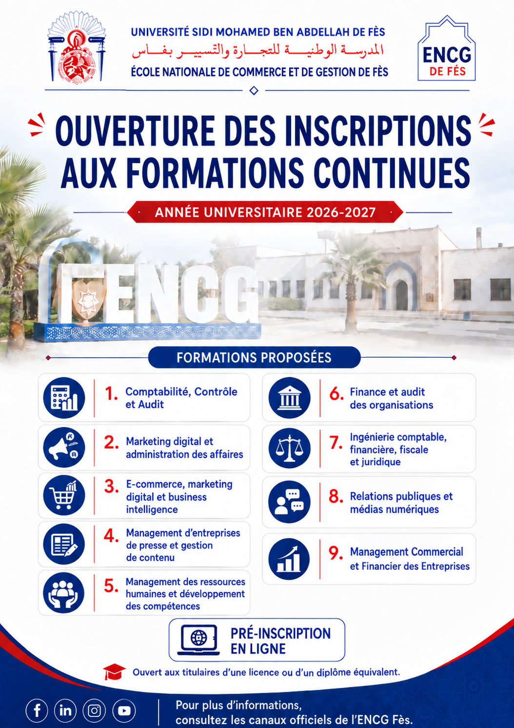 Ouverture des inscriptions aux Master d’université pour l’année universitaire 2026-2027